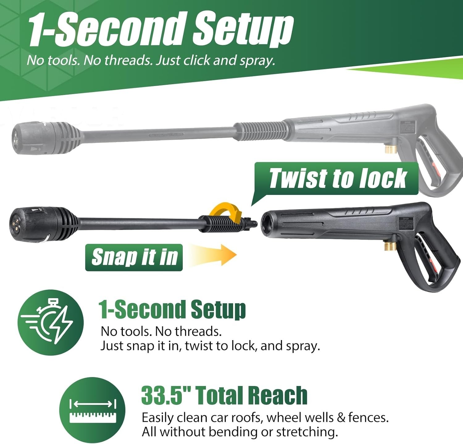 COYARDOR 2320 psi Pressure Washer Gun Extension Wand with 3-Pattern Nozzle