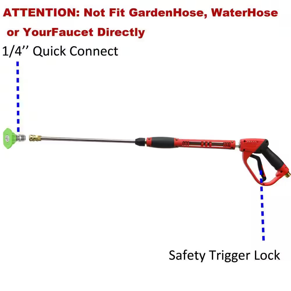 5000 Psi 4 In. Red Deluxe Pressure Washer Gun, Pressure Washer Wand M22 Fitting