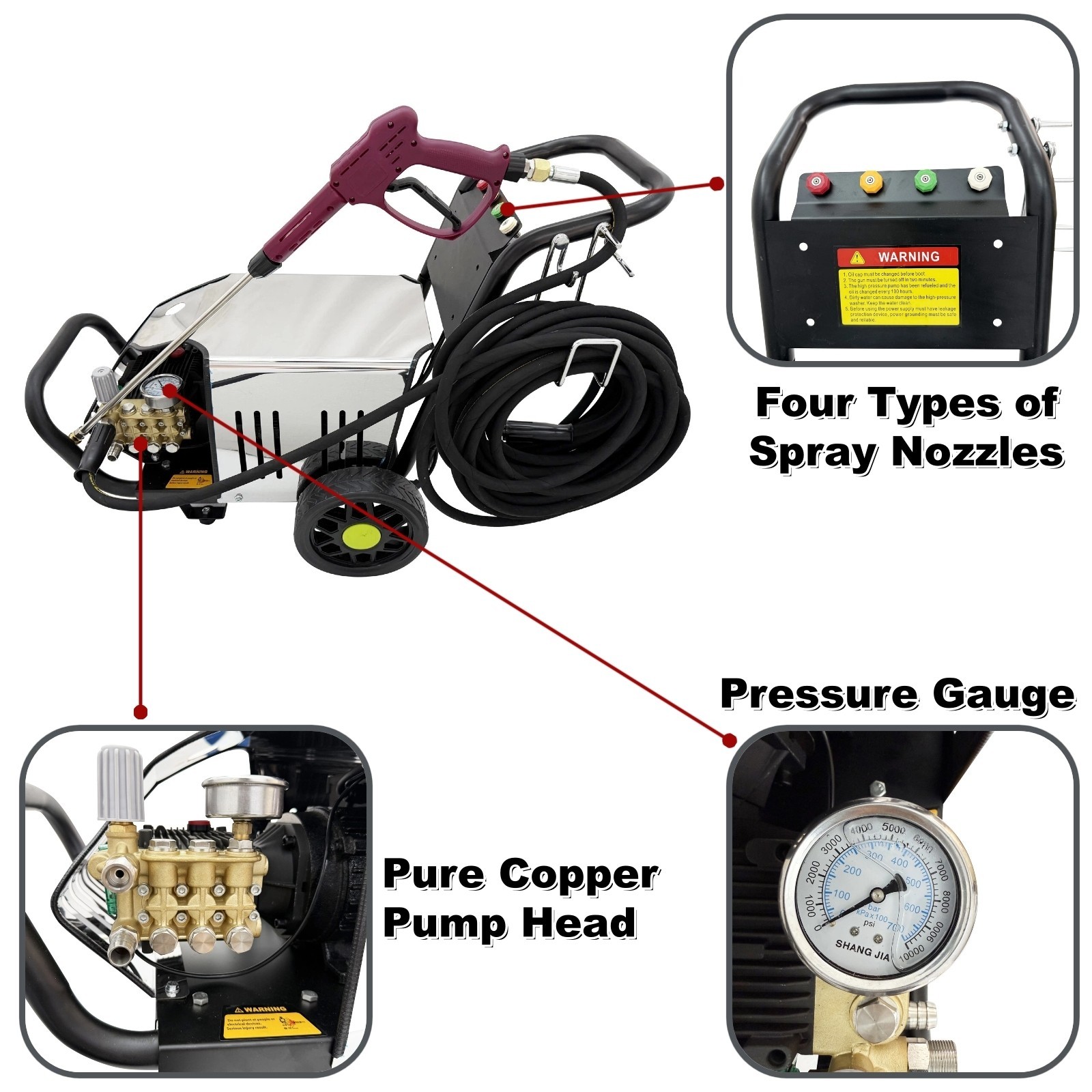 110V 3700W Electric Pressure Washer High Pressure Cleaning Machine 180Bar