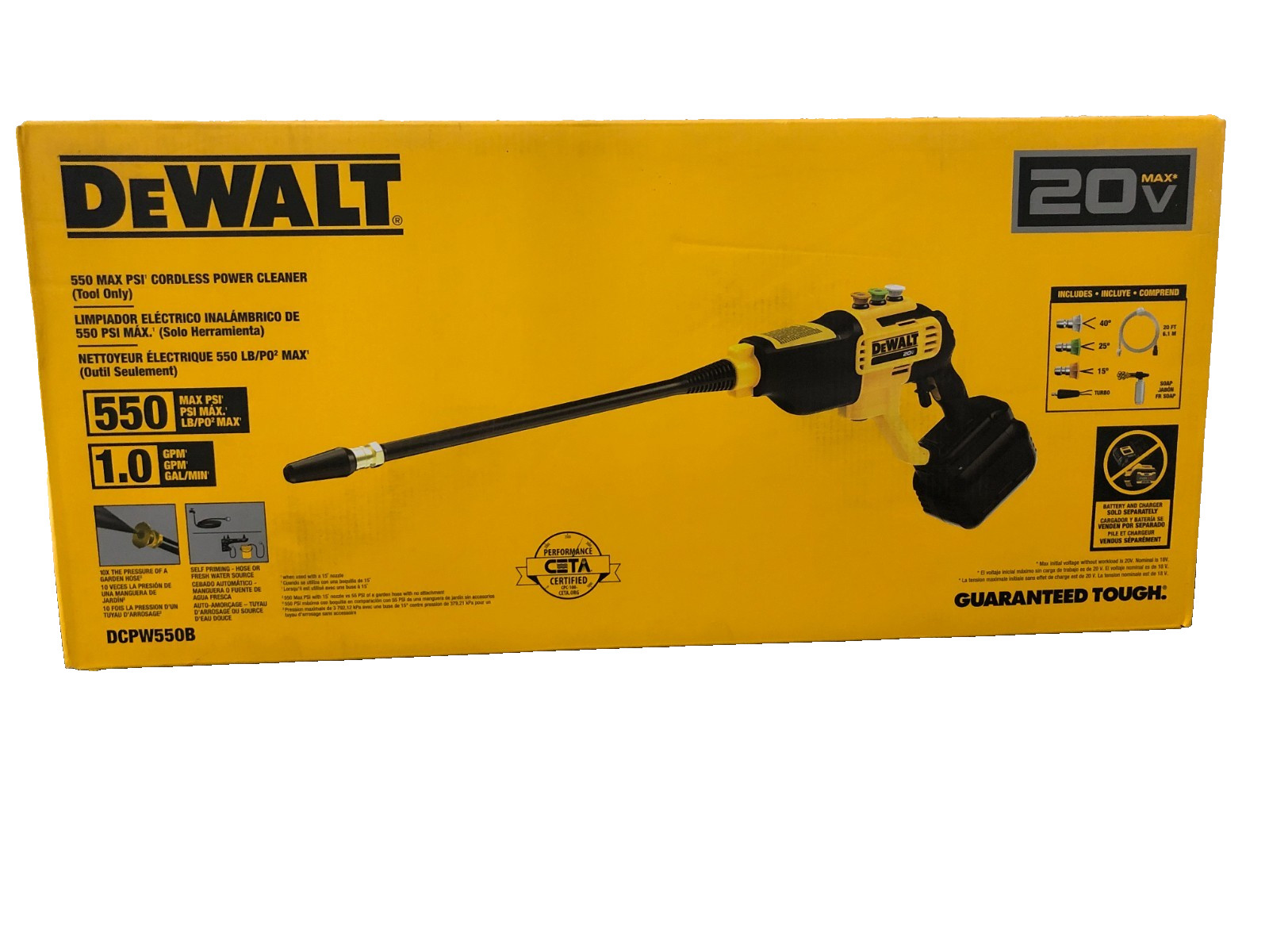 DEWALT DCPW550B 20V 550 PSI Power Cleaner Pressure Washer