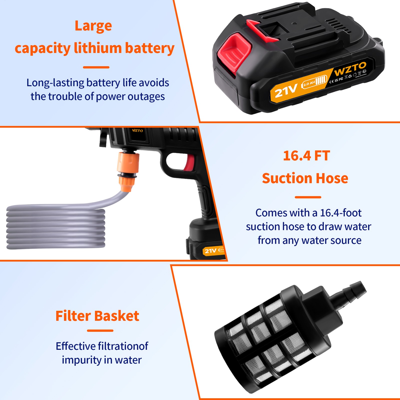 Portable Cordless Electric High Pressure Water Spray Gun Car Washer Cleaner Tool