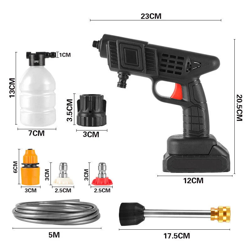 Cordless Car High Pressure Washer Gun Jet Water Cleaner 21-volt Rechargeable