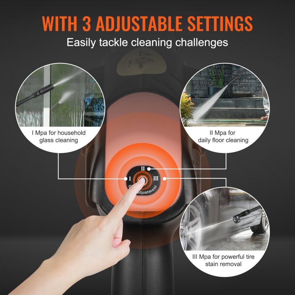 VEVOR CORDLESS PRESSURE WASHER, 652-PSI 1.1 GPM PORTABLE – BLACK/ORANGE