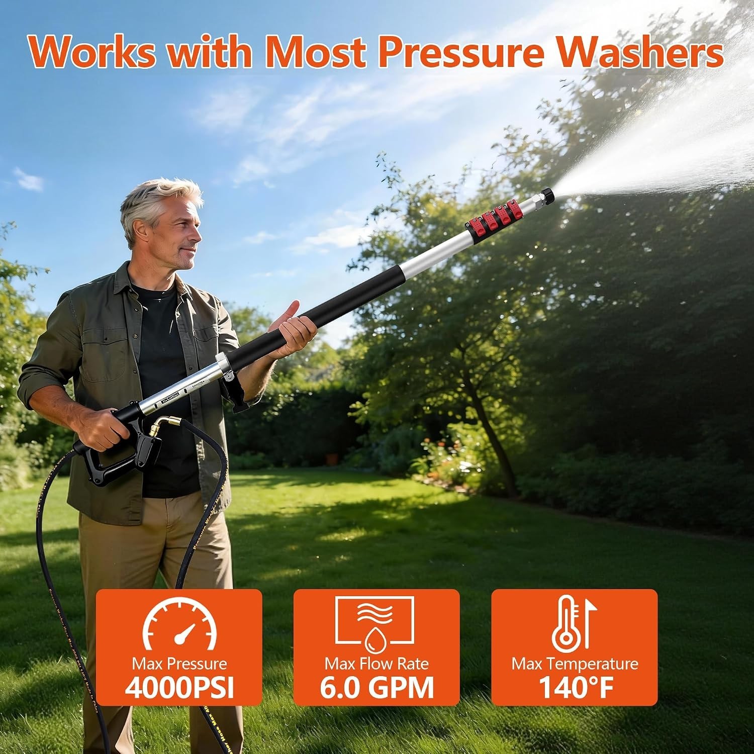 Lightweight 24 Feet Pressure Washer Extension Wand Ideal for Hard to Areas