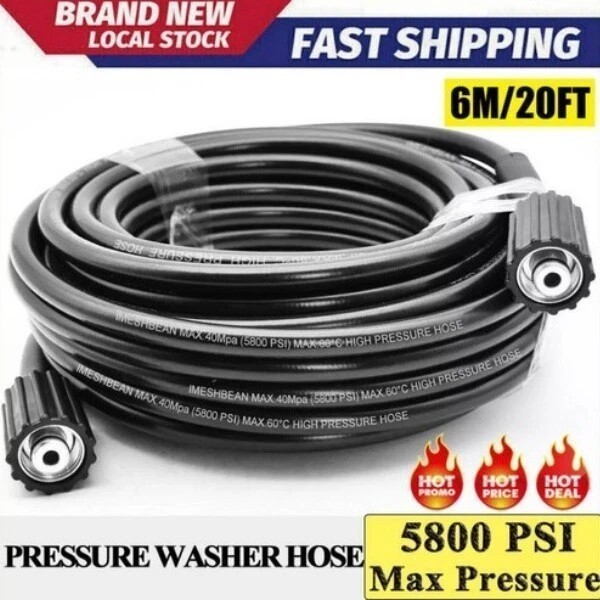 High Pressure Washer Hose 6m/20ft 5800PSI M22-14mm Power Washer Extension Tube A