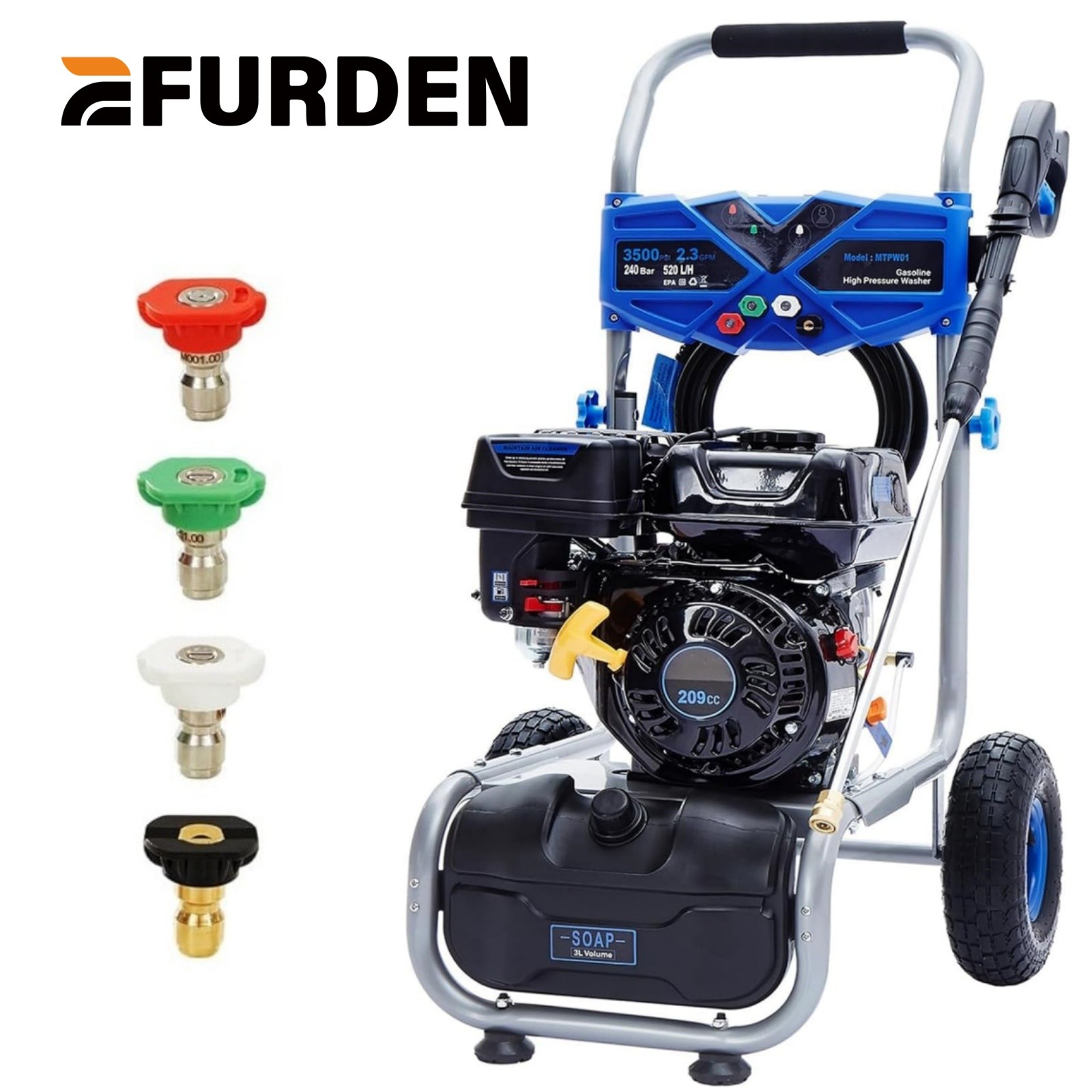 Efurden Gas Pressure Washer 3500PSI 2.3GPM Gas Powered Washer with Soap Tank