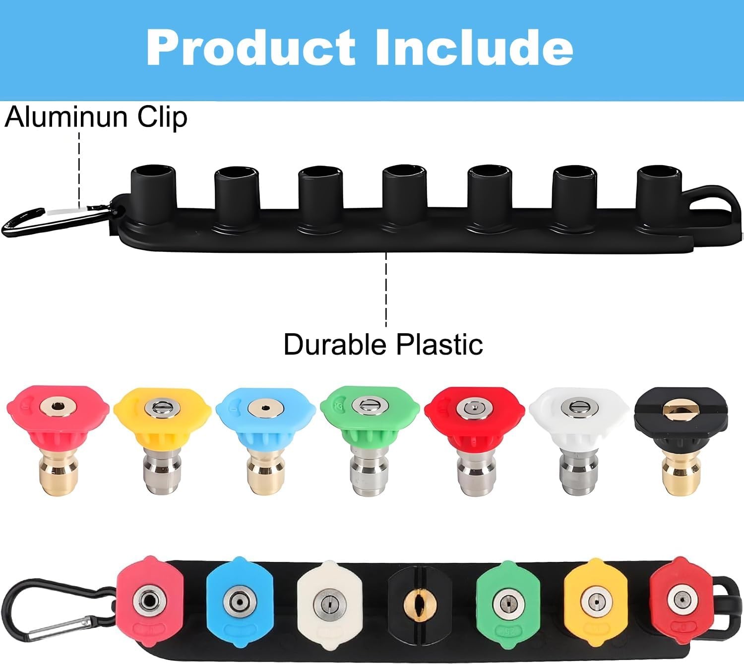 Pressure Washer Tips, Set of 7 Pressure Washer Nozzle Tips with a Holder,1/4 Inc