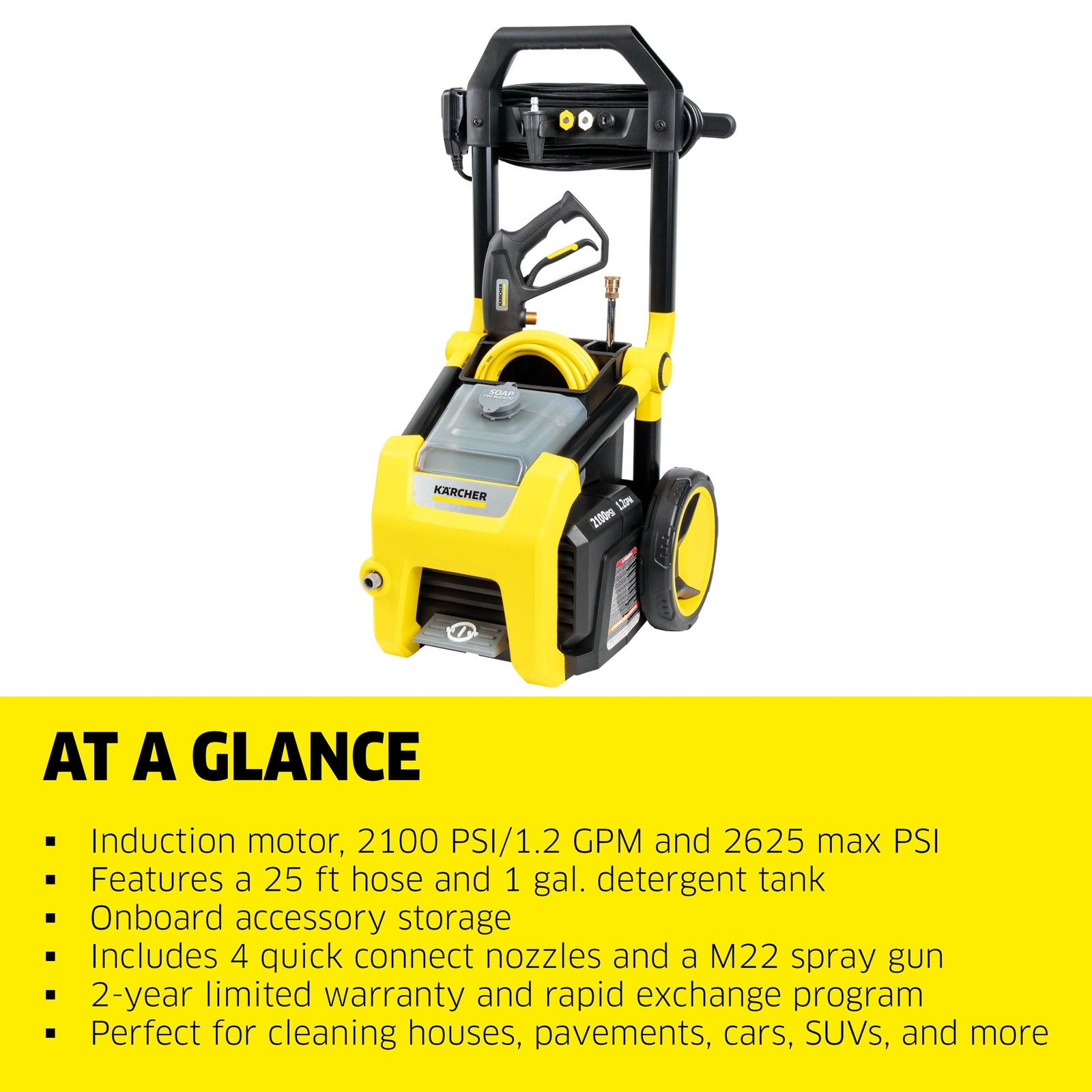 Kärcher Pressure Washer K2100PS CETA 3 Spray Nozzles Detergent Tank 1.2 GPM