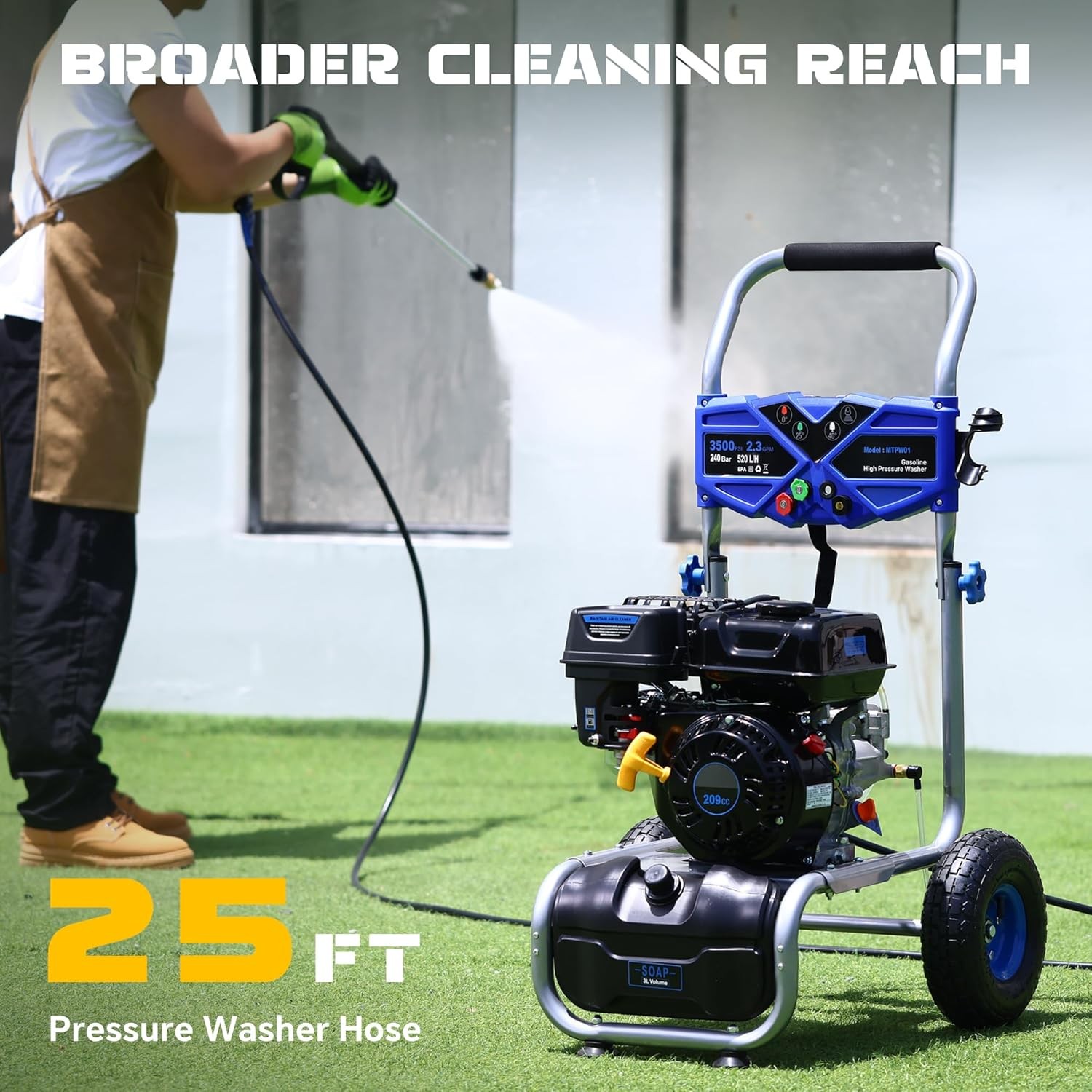 3500PSI Pressure Washer 2.3GPM Gas Power Washer 209CC with 25FT Hose& Soap Tank