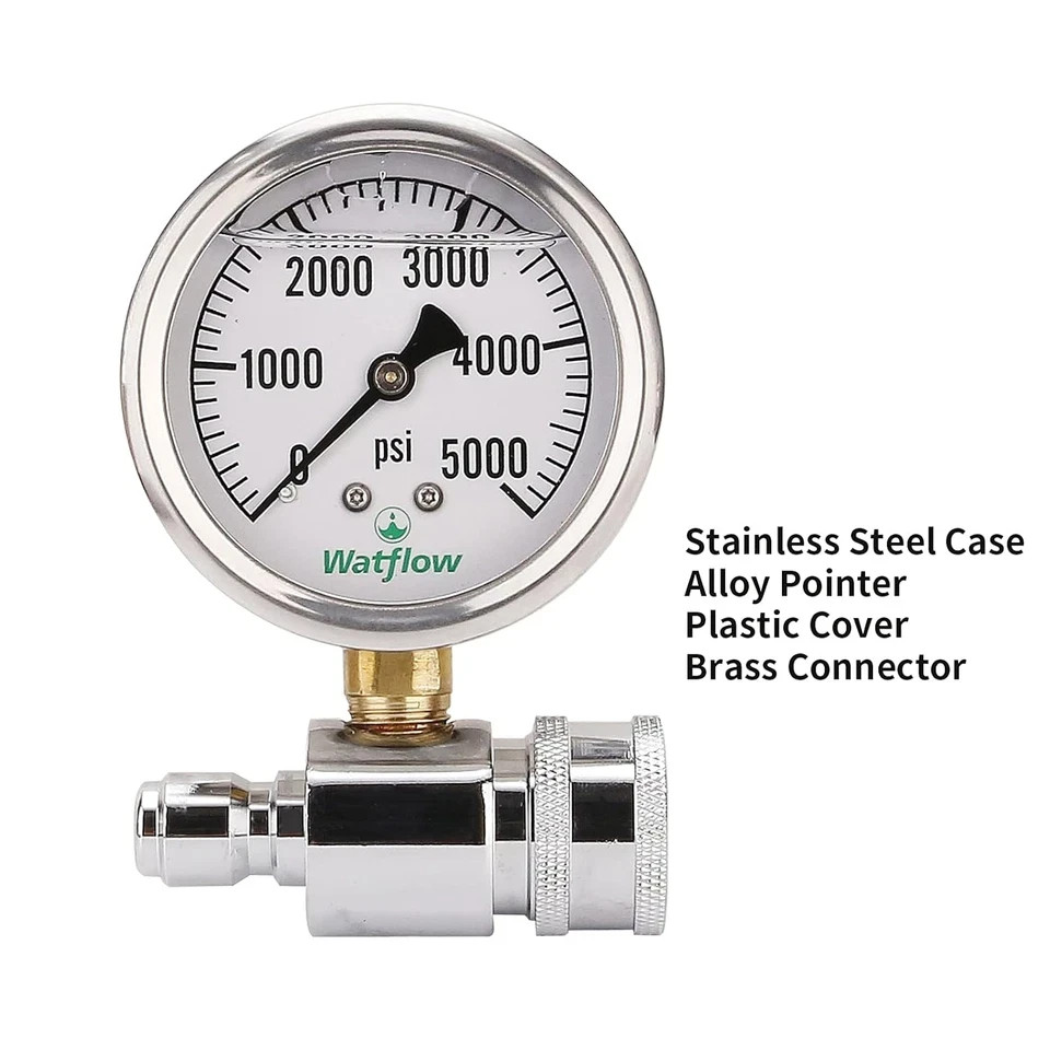 2-1/2″ Pressure Washer Pressure Gauge Kit, 3/8 Inch Quick Connect, 0-5000 PSI, L