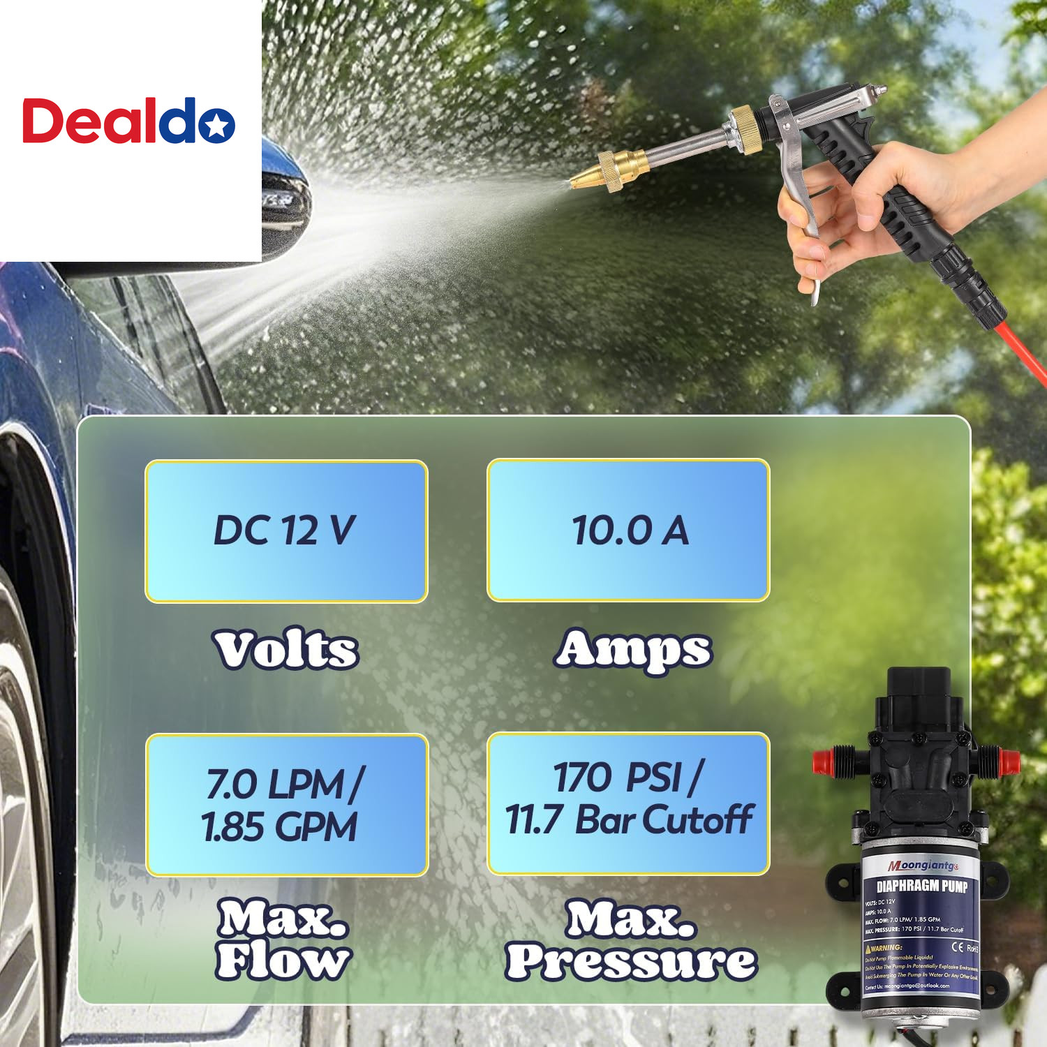 Car Washer Pump Kit, 12V 170PSI 1.85GPM Boat Washdown Deck Wash Pump Kit with 19