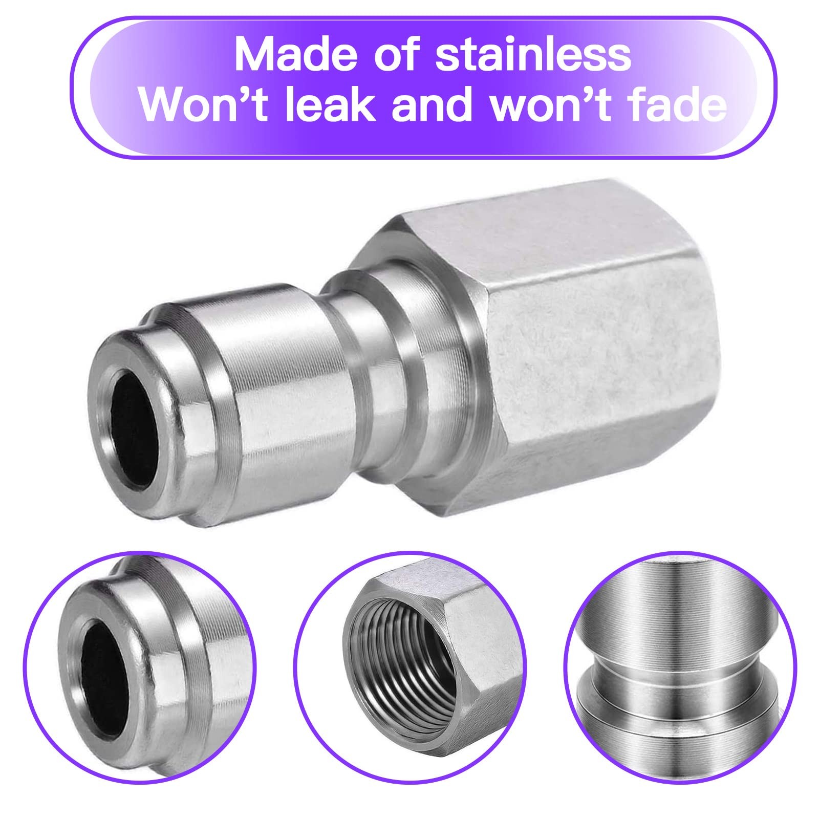 2 PCS Pressure Washer Coupler 1/4 Inch Male Quick Connect Plug to Female NPT