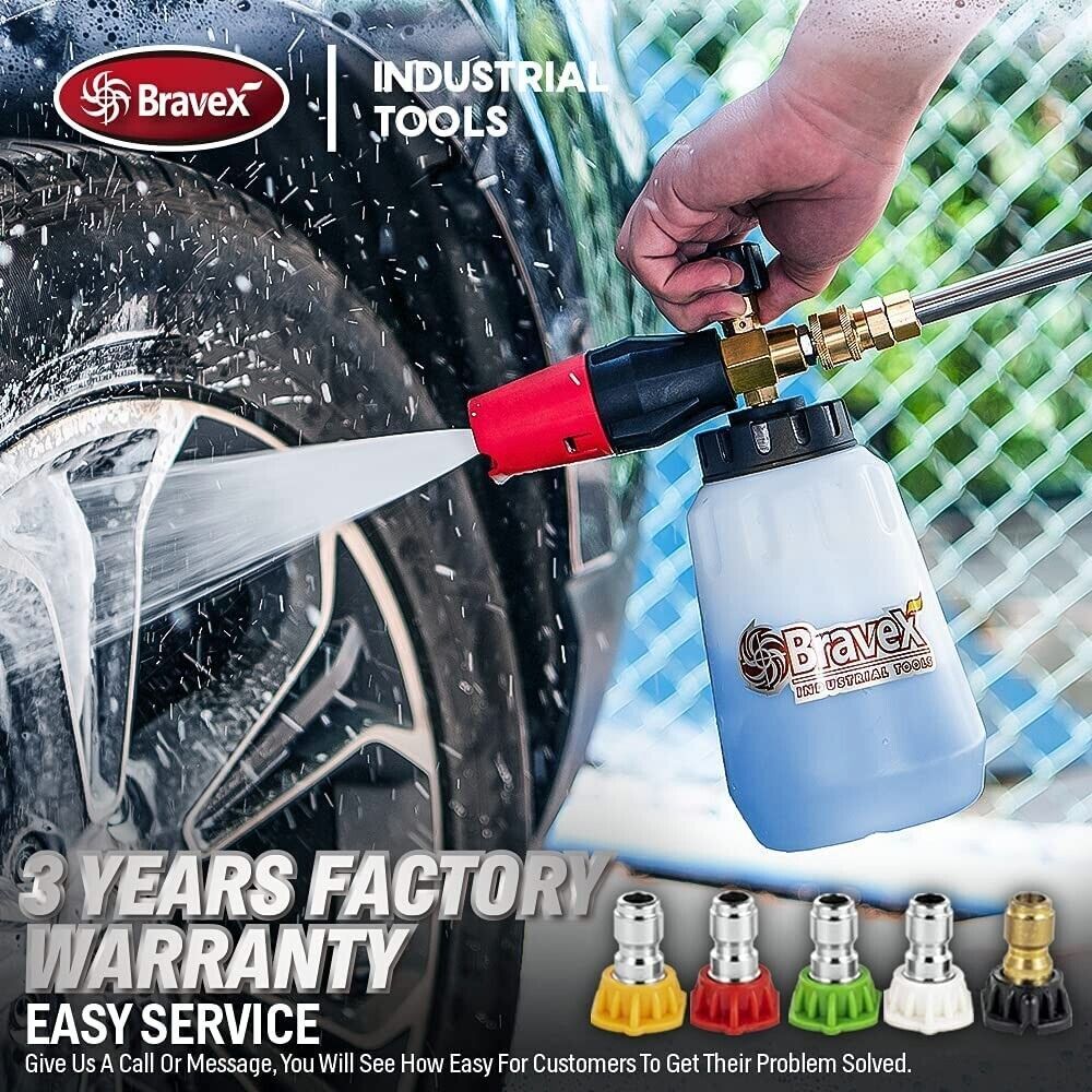 1/4″ Snow Foam Pressure Washer Gun Car Wash Soap Lance Cannon Spray Jet Bottle