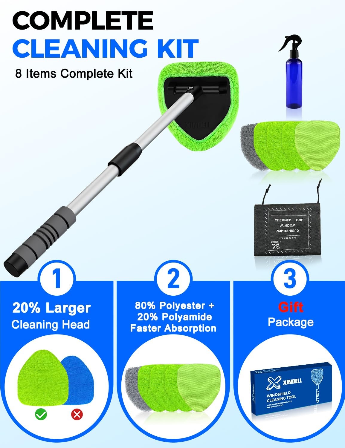XINDELL 29-inch Windshield Cleaner Tool – Car Interior Window Cleaning Kit wi…