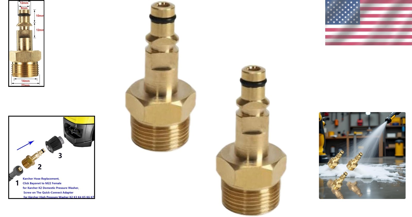 Versatile M22 Quick Connect Adapters for High Pressure Washer – 2 Pieces