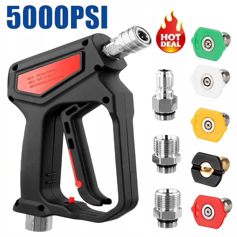 5000 PSI Pressure Washer Gun for Hot Water 3/8″ Swivel Thread 5 Spray Nozzle Tip