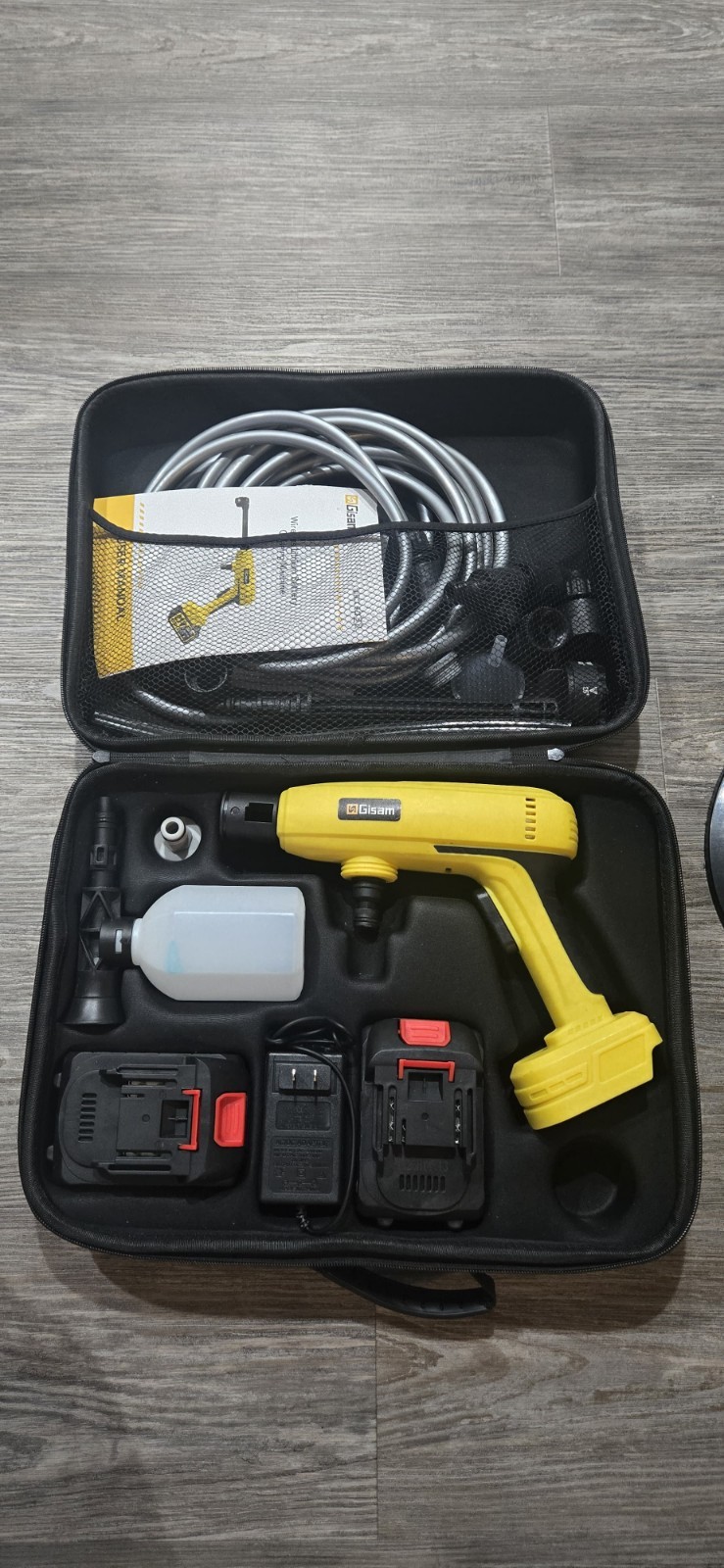 Gisam Cordless 21V Pressure Washer Kit Yellow Cold Water w/ Battery Charger Hose