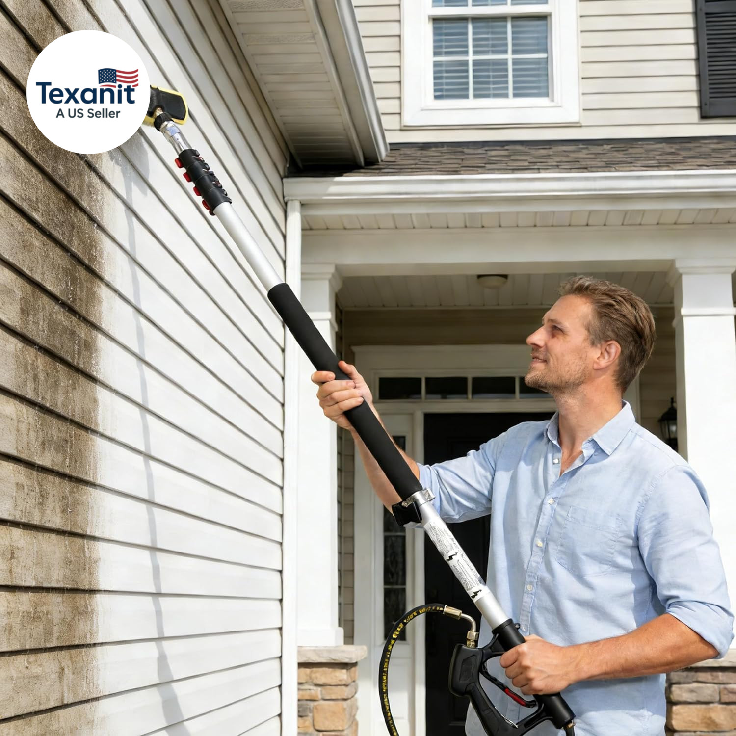 24 FT Telescoping Pressure Washer Wand, Power Washer Extension Wand with Brush H