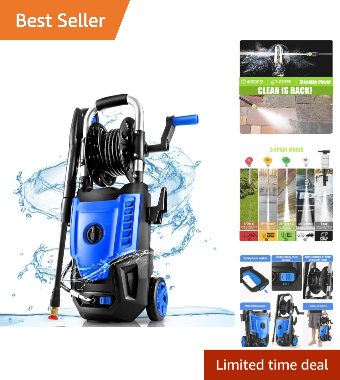 Upgrade Your Cleaning: 3.8 GPM Pressure Washer with 4 Nozzles and Soap Tank