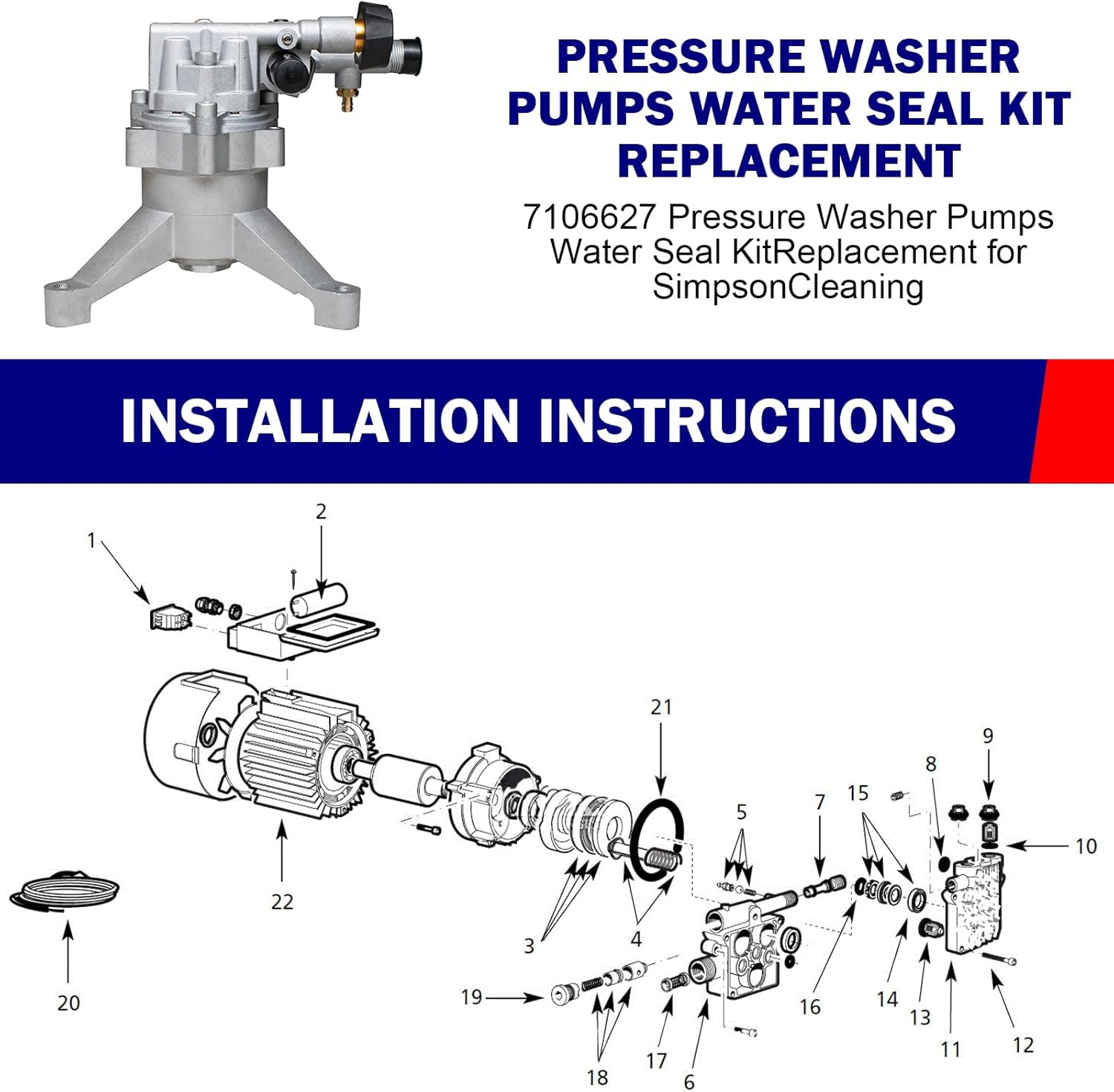 Pressure Washer Pump Seal Kit 7106627 Replacement for Simpson Cleaning, Washer P