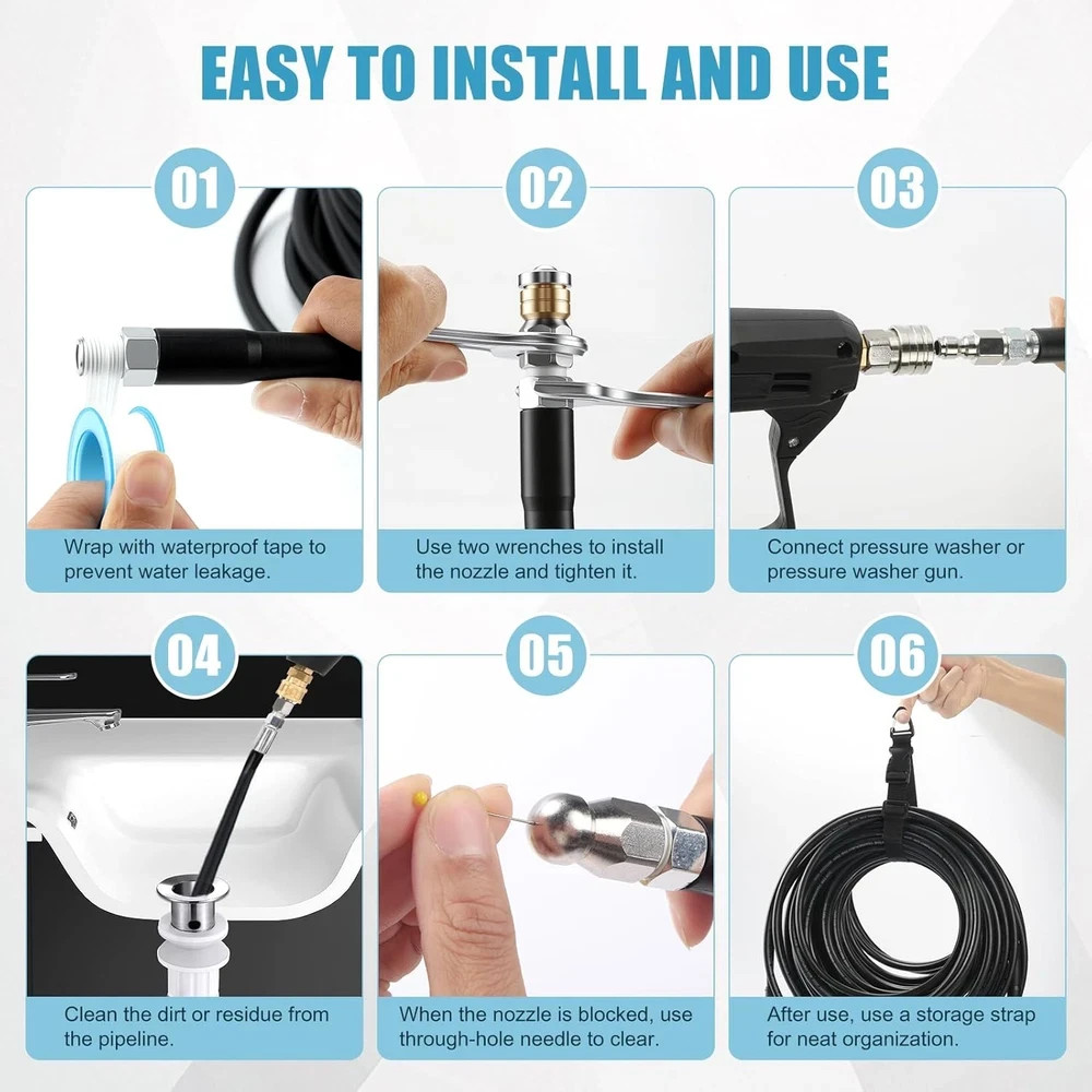 Drain Jetter Kit for Pressure Washer 50FT, 5800 PSI Sewer Jetter Hose Kit with 4