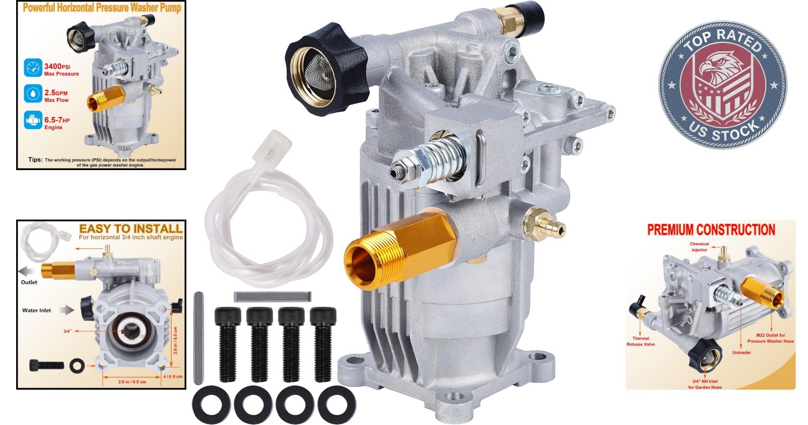 Easy-Connect Pressure Washer Pump – 3400 PSI, 2.5 GPM, Complete with Accessories