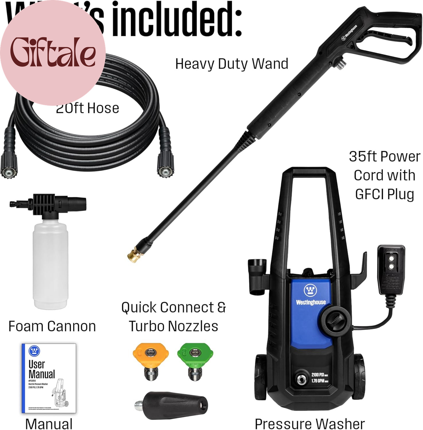 Epx3050 Electric Pressure Washer, 2100 Max PSI 1.76 Max GPM with Foam Cannon and