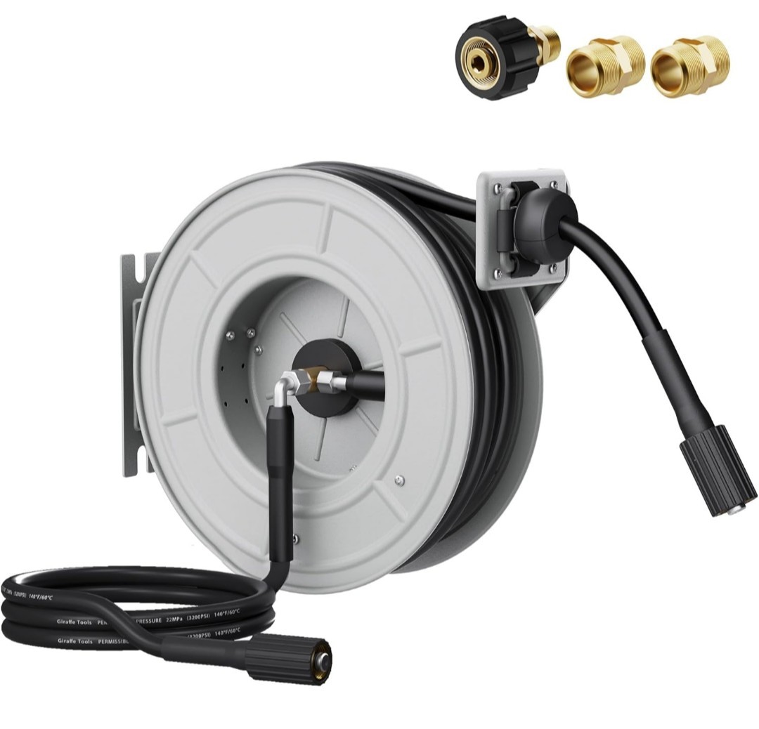 Retractable Pressure Washer Hose Reel, Power Washer Reel, 60ft, 3200psi