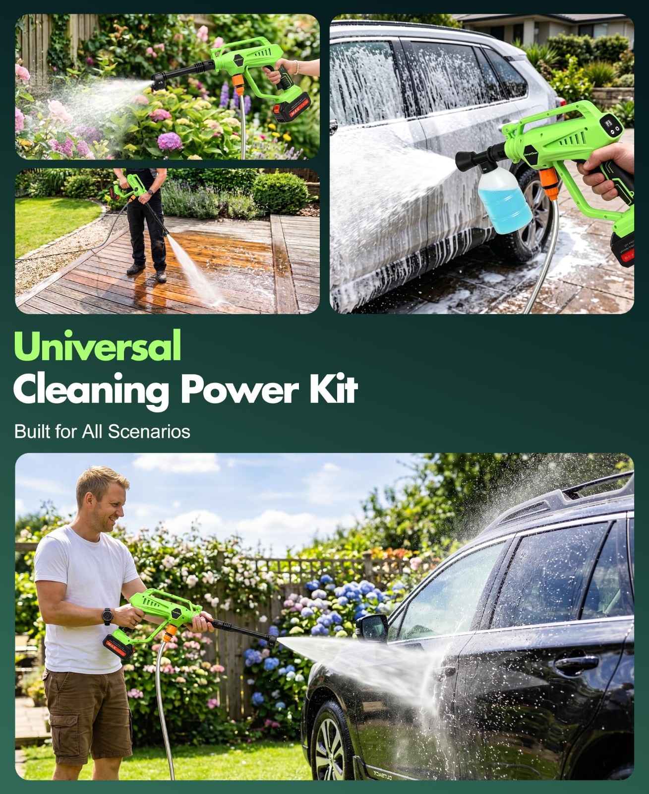 Portable Cordless Car Washer 6-in-1 Nozzle, Brushless Motor, Adjustable Levels,
