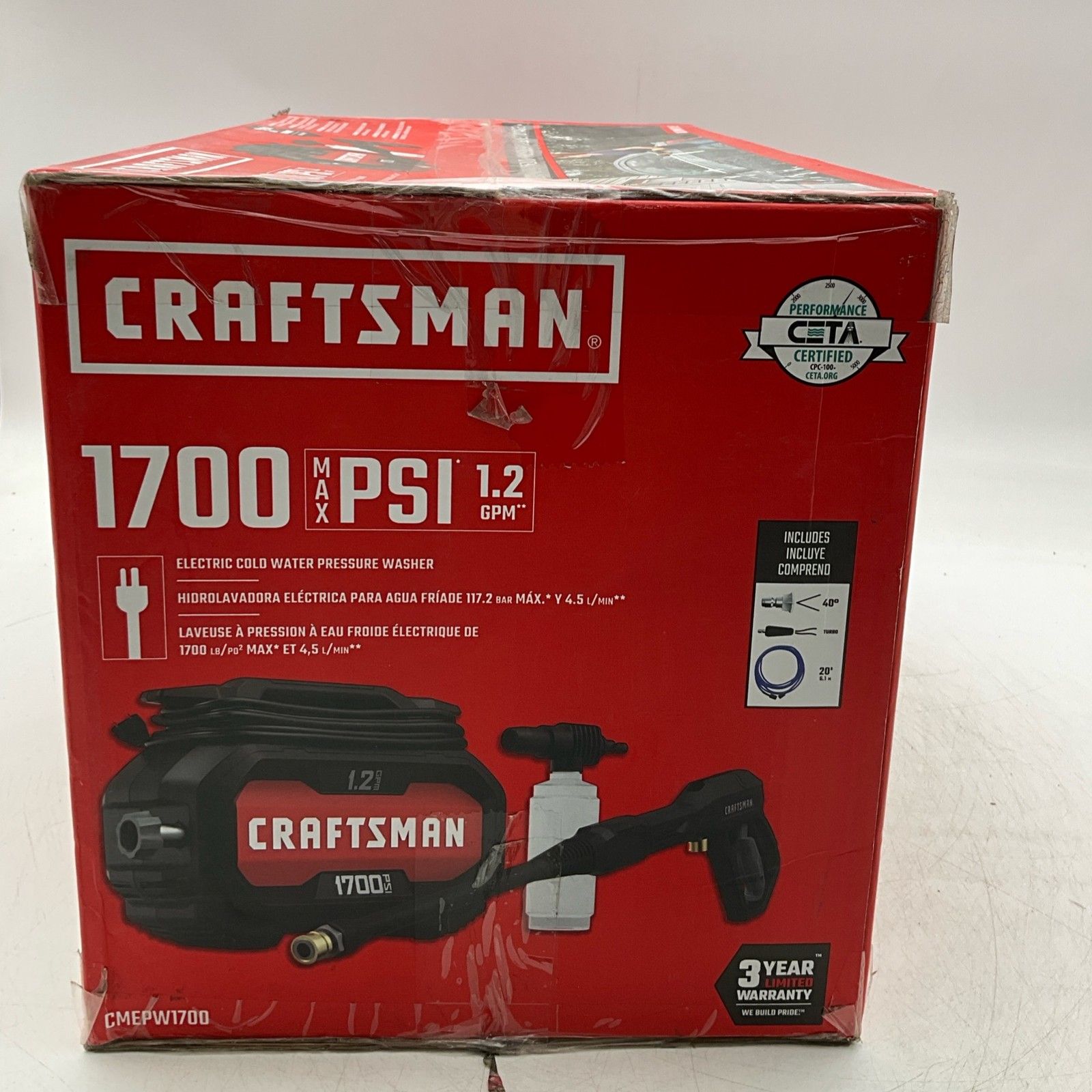 CRAFTSMAN Electric Pressure Washer, Cold Water, 1700-PSI, 1.2-GPM, CMEPW1700