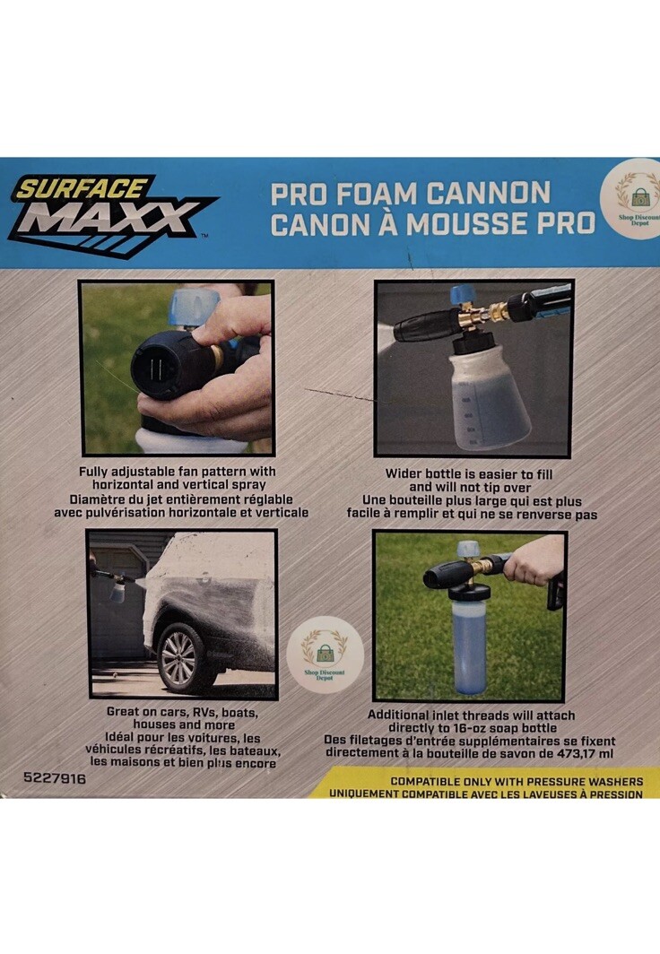 SurfaceMaxx Pro Foam Cannon Car Pressure Washer for Vehicles 5000 PSI – NEW