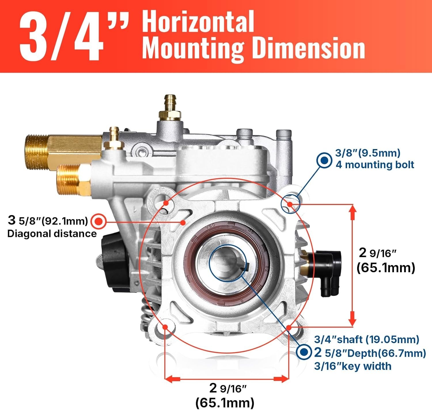 Pressure Washer Pump 3/4″ Shaft 3000 PSI 2.5 GPM Replacement for Power Washers
