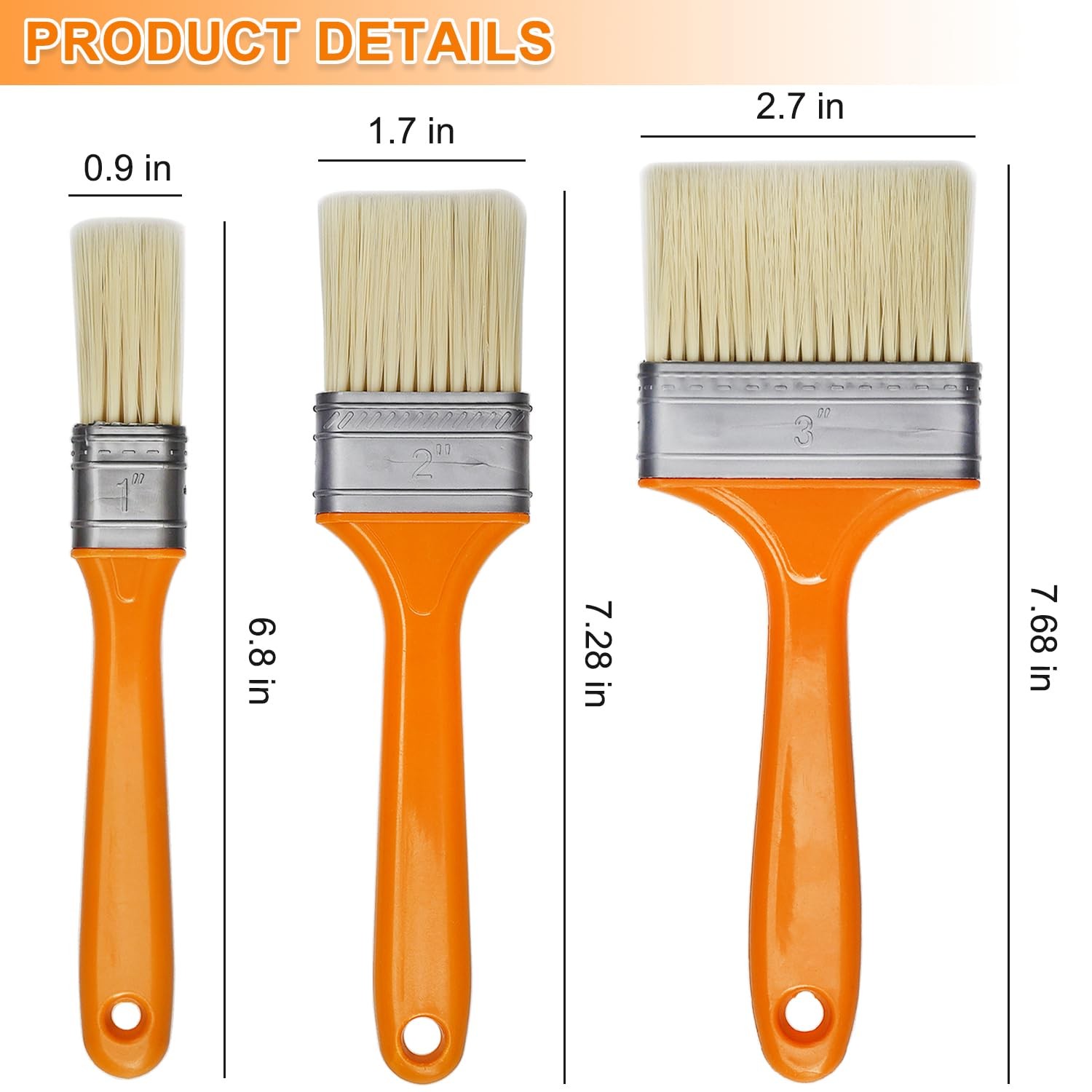 3 Pack Microfiber Duster Brush, Soft 1 inch, 2 inches, 3 Orange