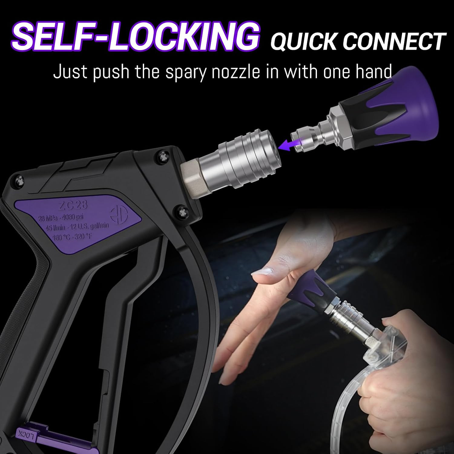 Short Pressure Washer Gun, Swivel Power Washer Gun 4060 PSI, Stubby Pressure Was