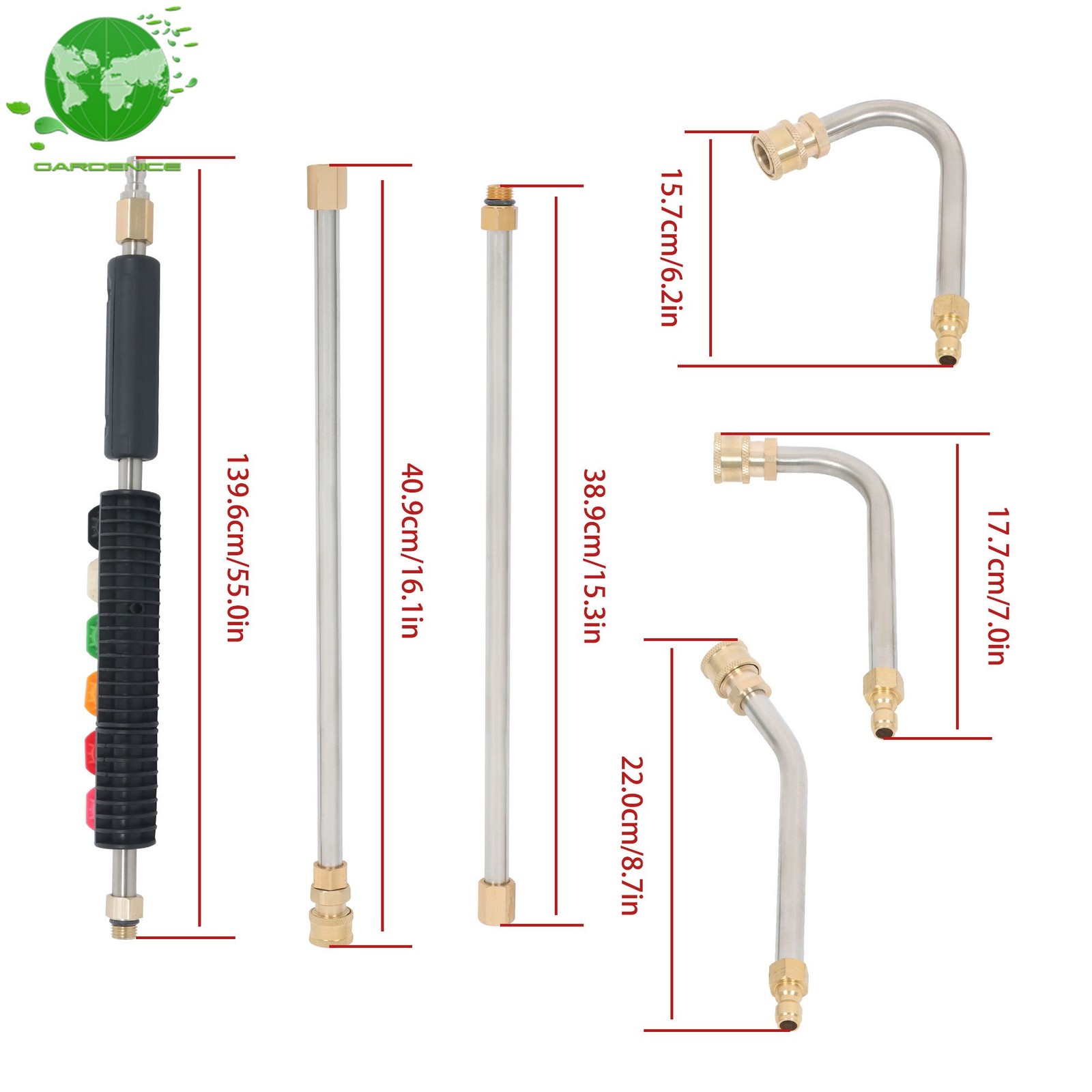 9 Pcs 1/4 In 4000 Psi High Pressure Washer Extension Wand 97 Feet Water Gun
