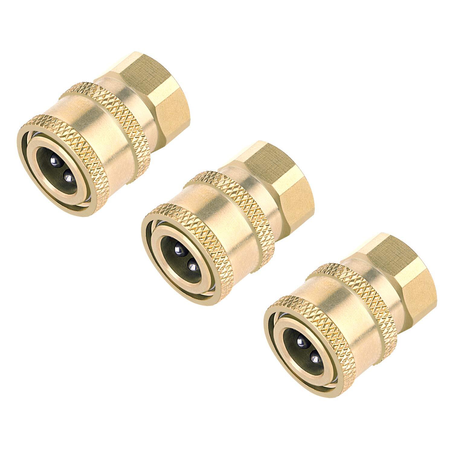 3 Pack Pressure Washer Coupler Brass Fittings 1/4 Inch Quick Connect to Femal…