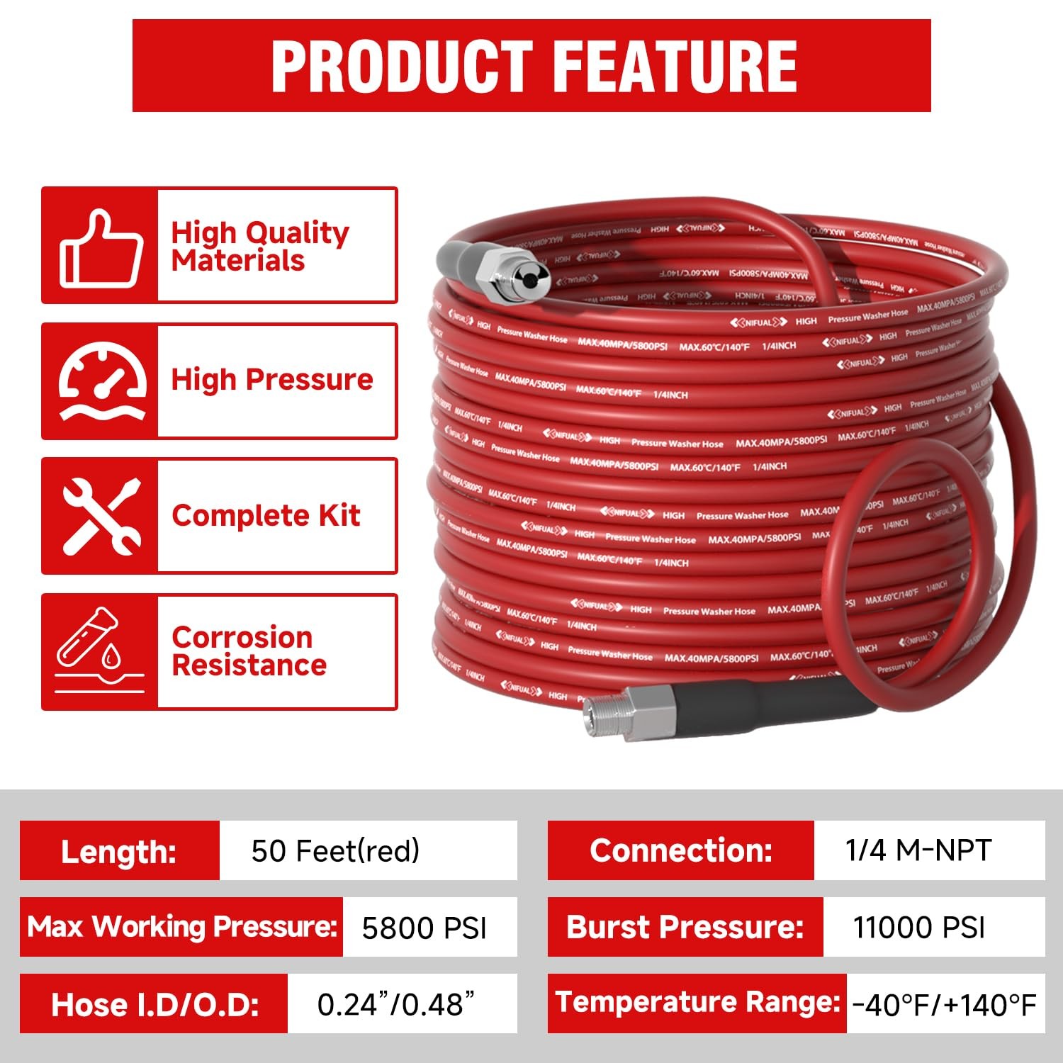 Nifual Sewer Jetter Kit For Pressure Washer50ft 5800psi Pressure Drain Cleaner 1