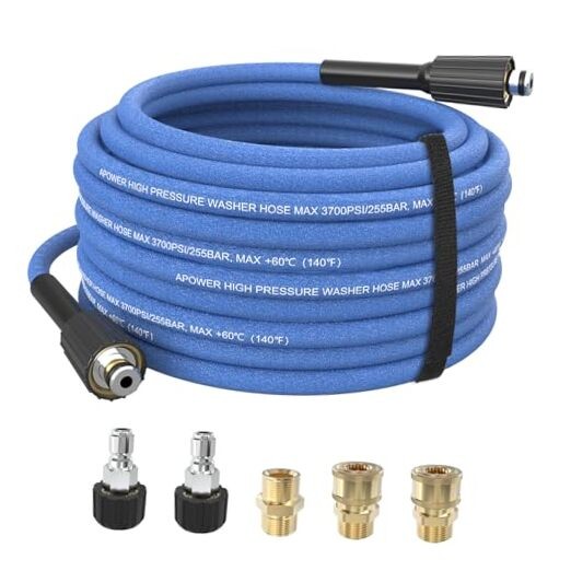 Super Flexible Pressure Washer Hose 50FT x 1/4″, 3700 PSI Kink Blue Rubber