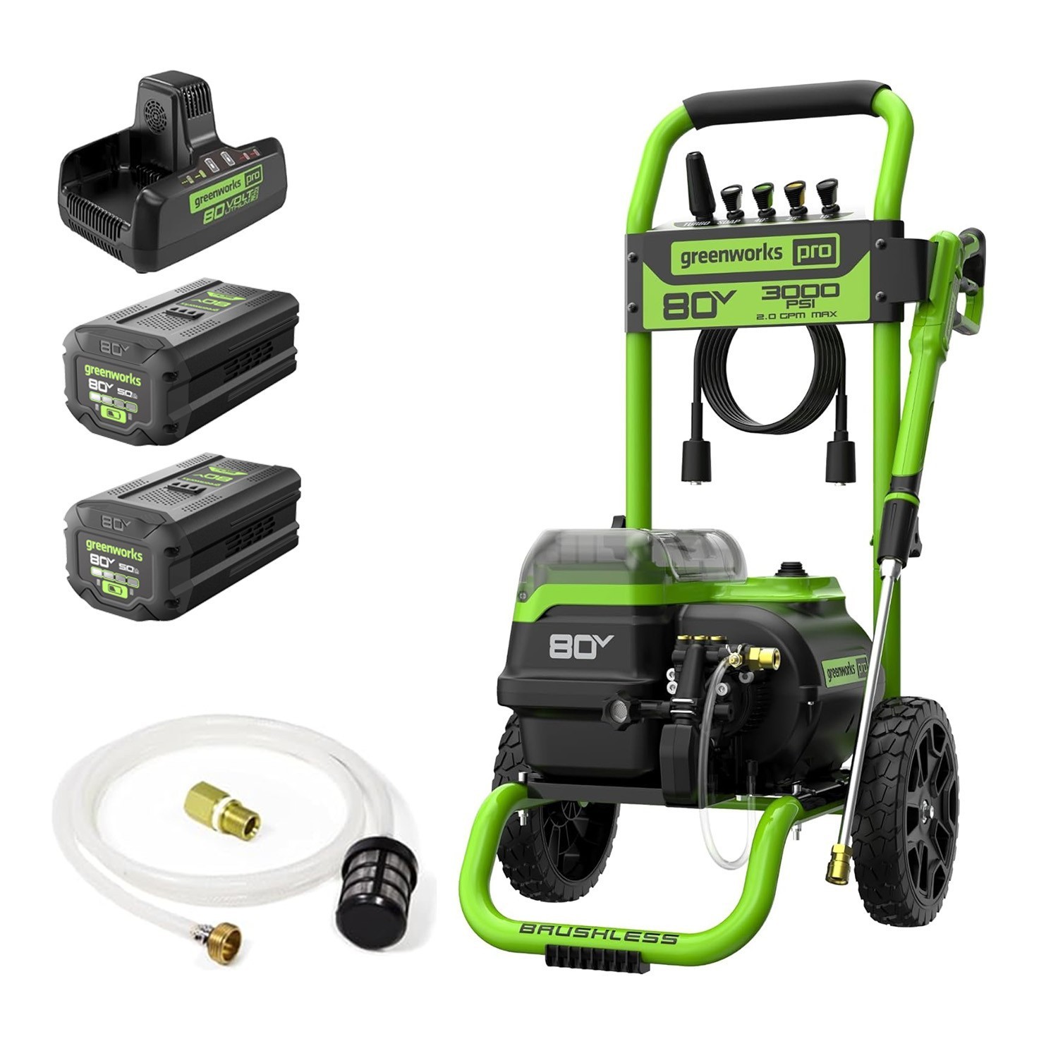 Greenworks 80V 3000PSI Pressure Washer w/ (2)x5Ah Battery & DualPort Charger
