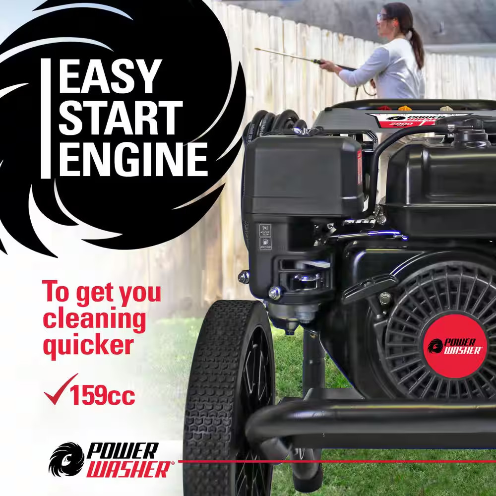 2900 PSI 2.4 GPM Gas Pressure Washer, Maintenance-Free Pump, Reliable Residentia