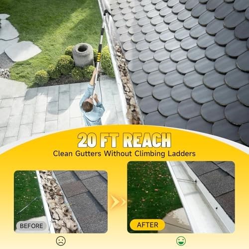12ft (20ft Reach) Gutter Cleaning Tools from The Ground, Telescoping Rain Gutter