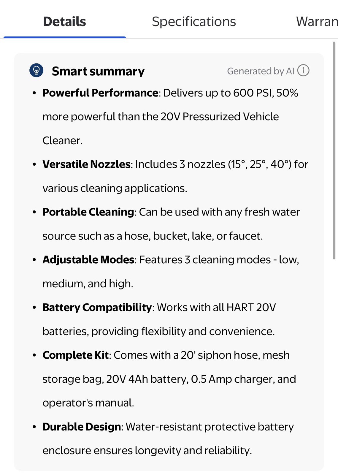 Hart Brushless 600 psi Portable Power Washer