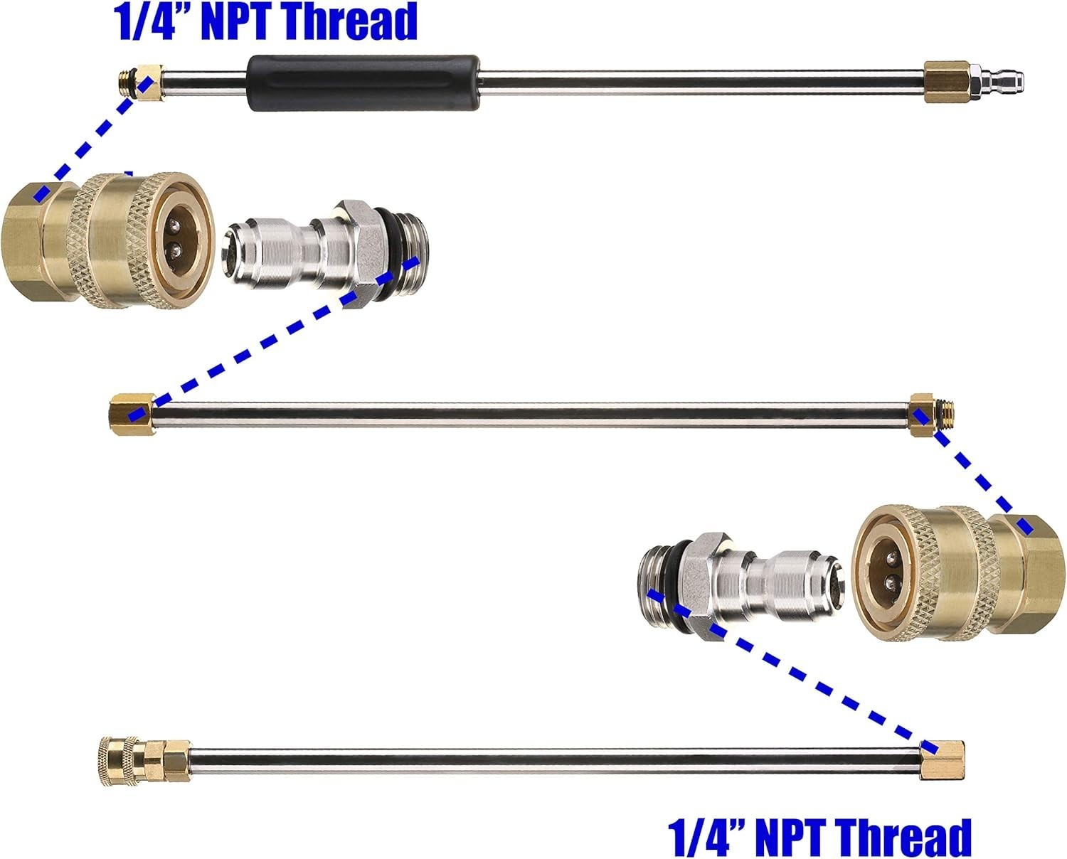 Universal Pressure Washer Quick Connect Fittings – 1/4 Inch Brass & Steel Set