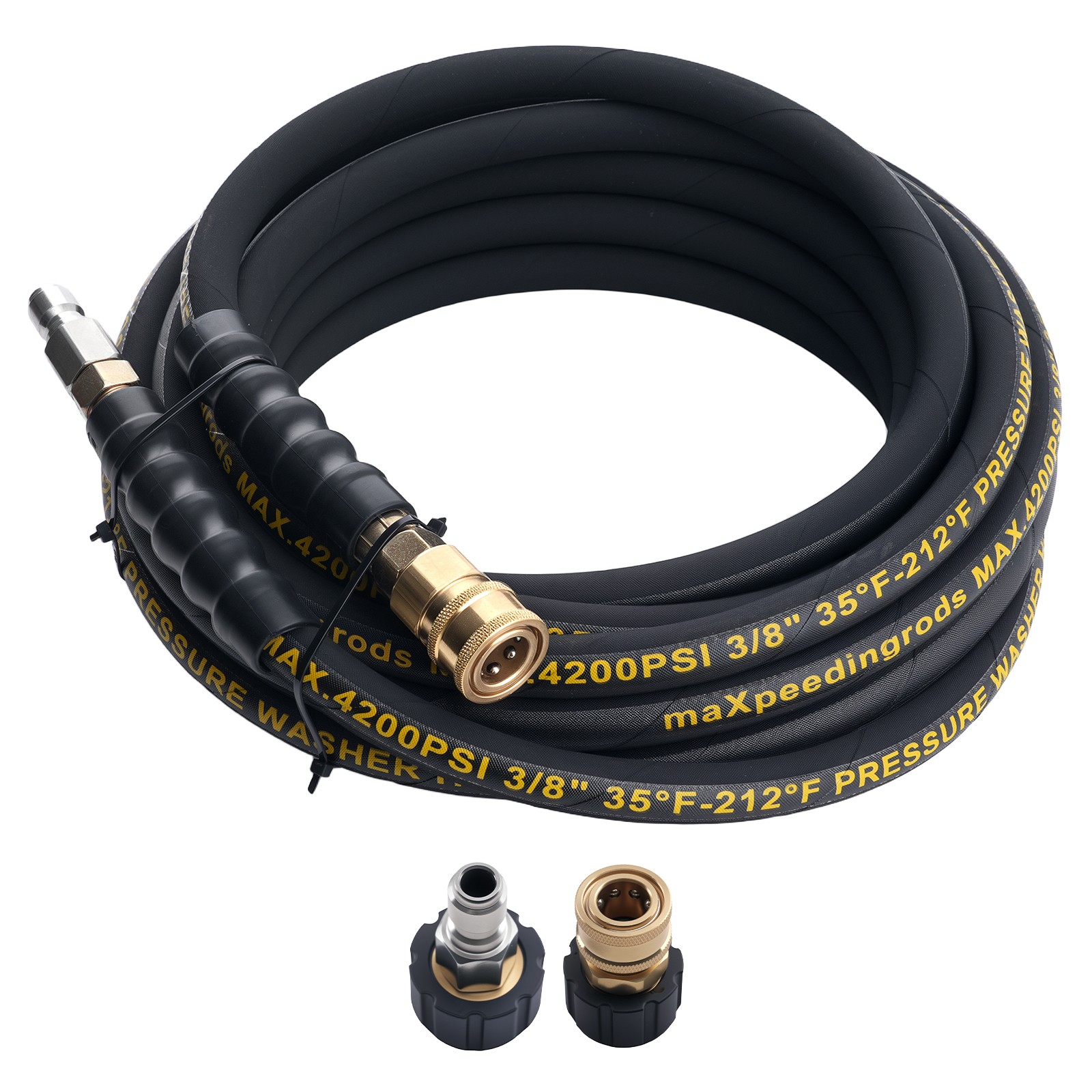 25ft Pressure Washer Hose 3/8″ 4200PSI w/ M22-14mm to 3/8″ Quick Connect Coupler