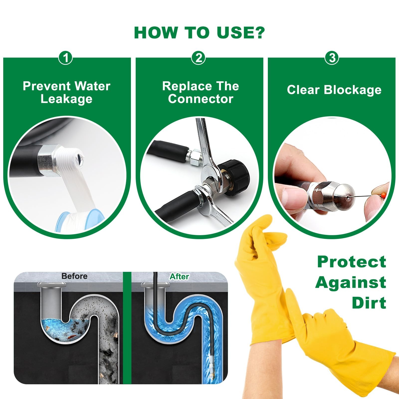 60FT Sewer Jetter Kit for Pressure Washer, 5800PSI Drain Cleaner Hose 1/4 Inc…