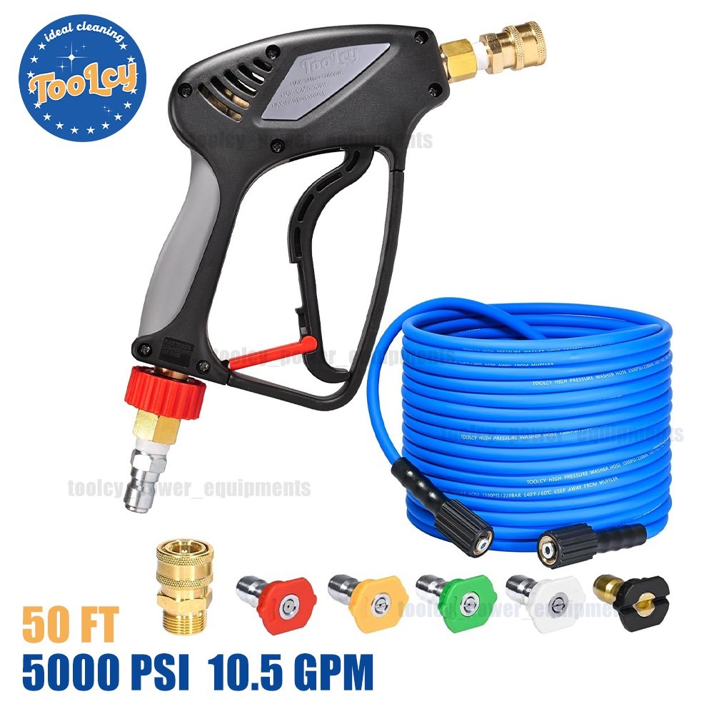 TOOLCY 3400 psi Power Washer Hose 50 ft x 1/4″, 5000 psi Pressure Washer Gun