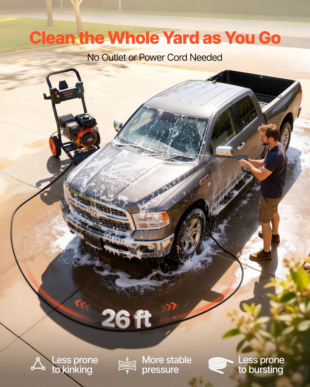 VEVOR Gas Pressure Washer 3600 PSI 2.6 GPM Copper Pump 5 Nozzles for Cars