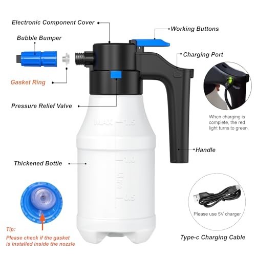 Electric Foam Sprayer 1.5L USB Pressurized Pump for Car Washing & Home Cleaning