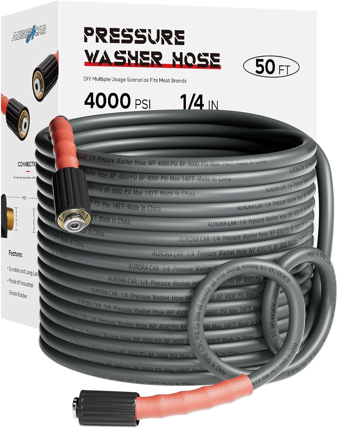 Heavy-Duty 50FT Pressure Washer Hose, Kink Resistant, M22 Fittings – 4000 PSI