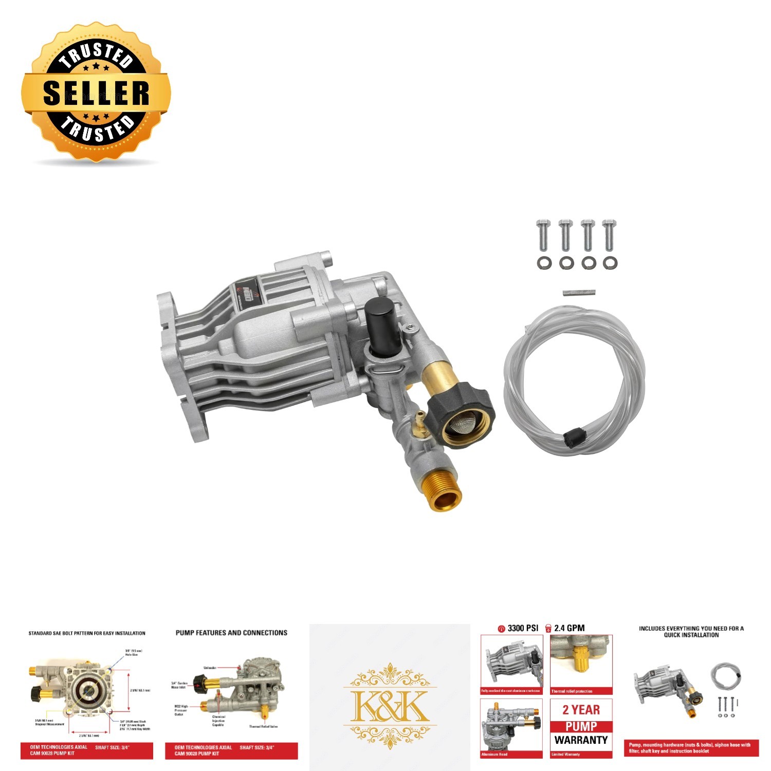 3300 PSI Horizontal Axial Cam Pressure Washer Pump – 2.4 GPM Performance